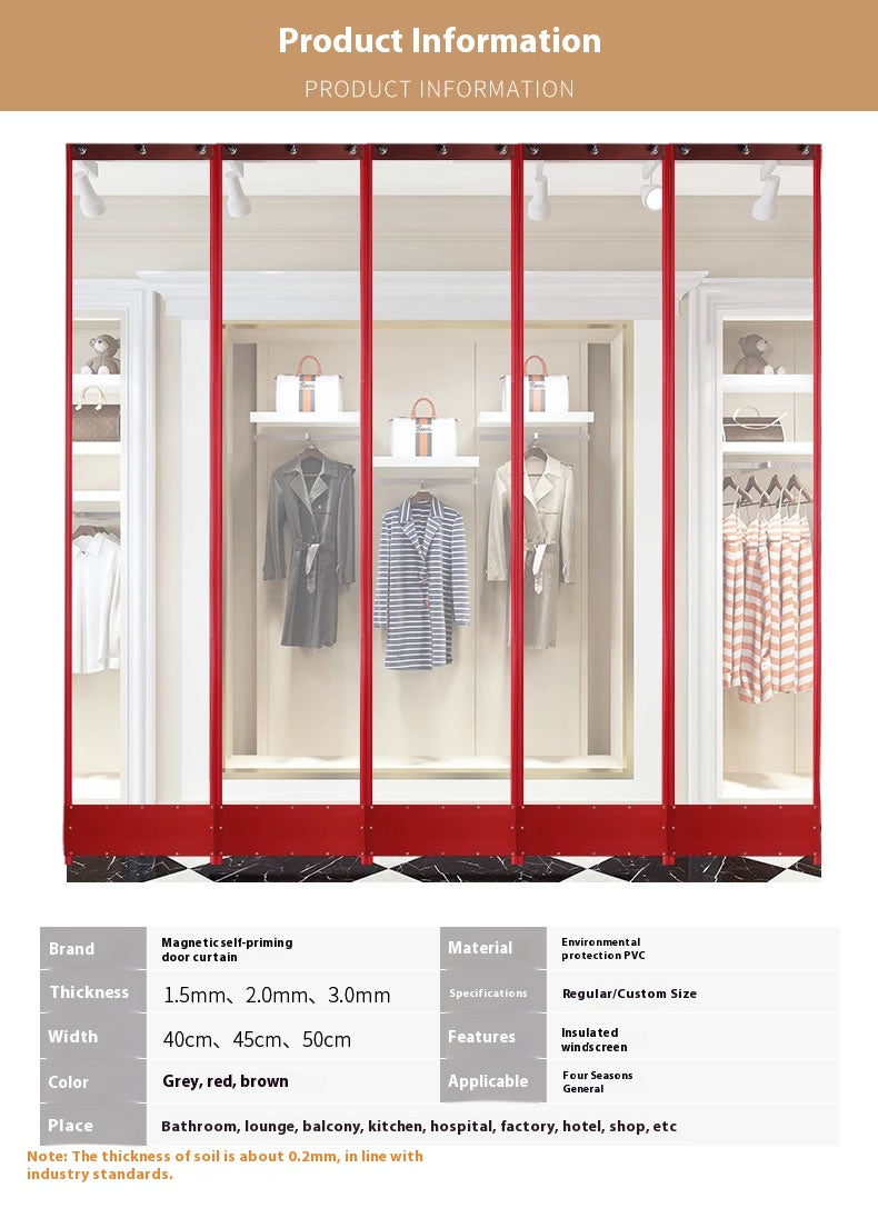 Magnetic self-absorbing door curtain, transparent air conditioning soft door curtain household magnetic door curtain wind dustproof