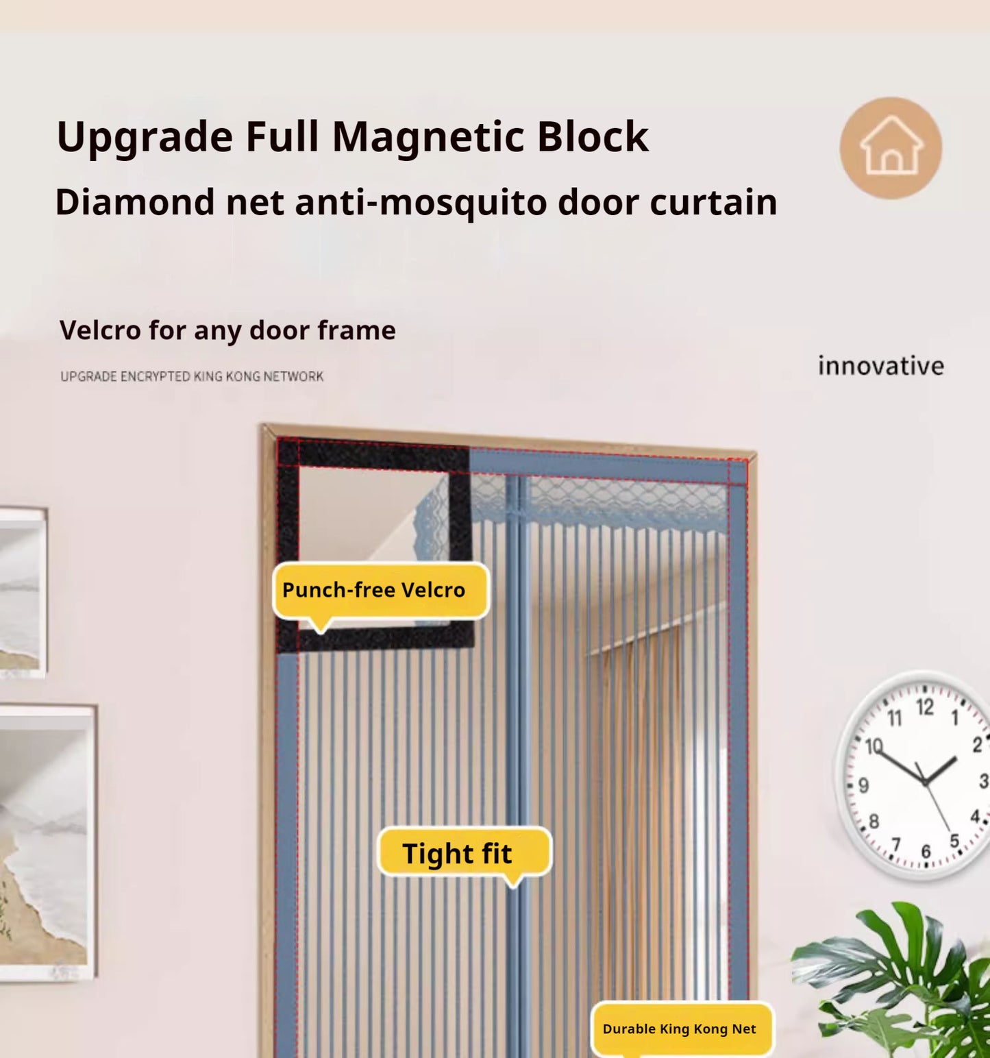 Anti-mosquito door curtains, summer home velcro magnetic screen door and window, self-suction magnet