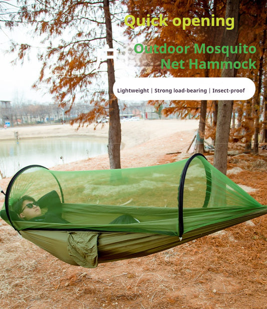 Outdoor mosquito net hammock, quick opening outdoor mosquito proof hammock, anti rollover swing camping hammock